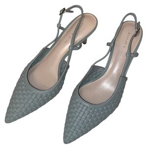 CHARLES & KEITH Slingback Kitten Heel Pumps Sage Green Size 6.5 (37EU)
